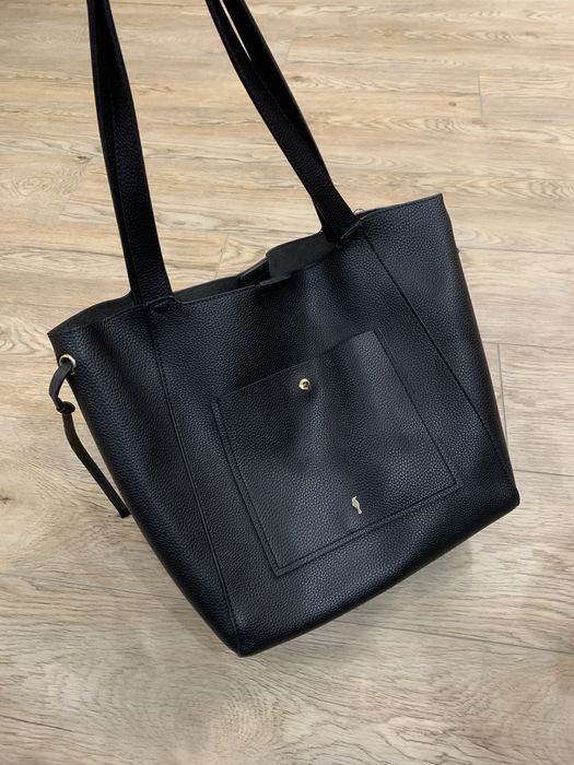 Czarna damska skórzana torebka shopper A4 na ramię Ochnik