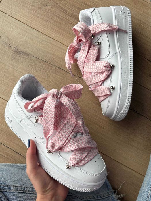 Кеди Nike Air Force 1 Low Custom Lanvin Laces Pink / кеды Найк Форс 1
