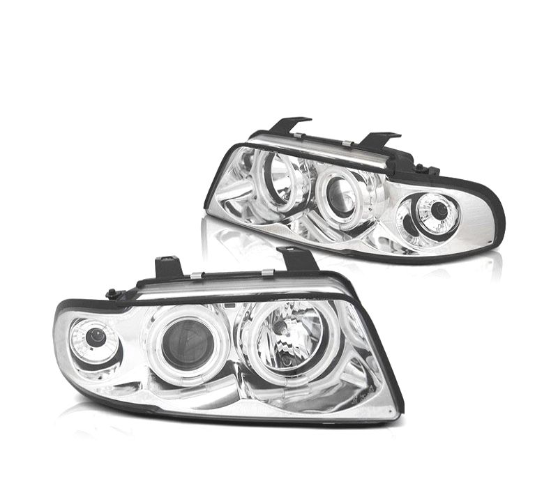FARÓIS ANGEL EYES CCFL AUDI A4 B5 95-98 FUNDO CROMADO
