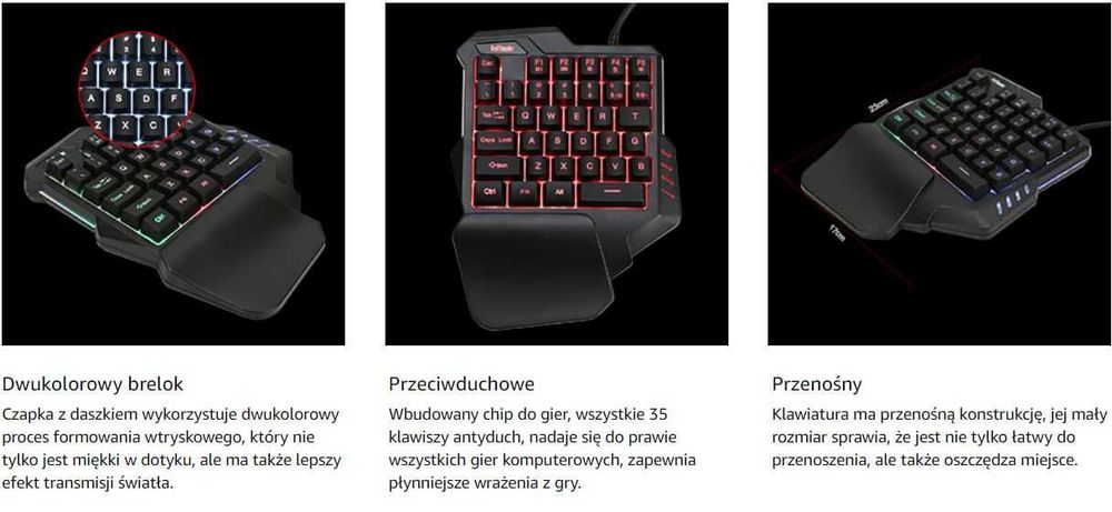 RedThunder Jednoręczna klawiatura do gier z RGB 35 klawiszy, przenośna
