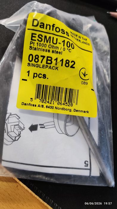 Sensor de Temperatura Danfoss ESMU-100 Pt1000 Inox Novo (087B1182)