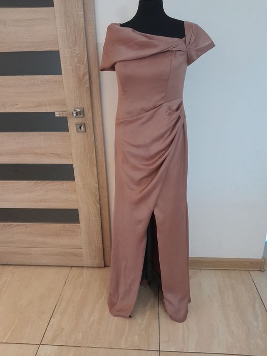 Piękna elegancka efektowna sukienka rozciecie asymetryczna góra L 40