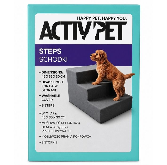 Schody dla psa Activ Pet 3 stopnie 45x35x30 cm