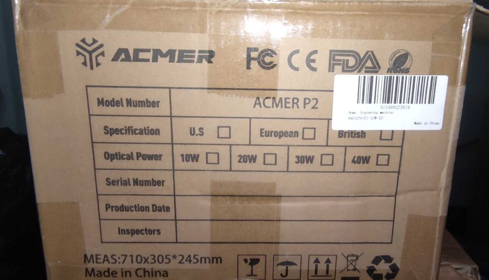 Máquina de Gravação e Corte a Laser - ACMER P2 (30W) - Nova na Caixa + Tenda de Proteção