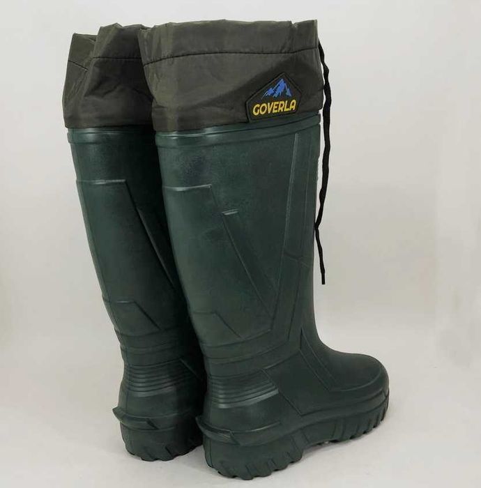 Высокие резиновые сапоги мужские утепленные со стяжкой зимние