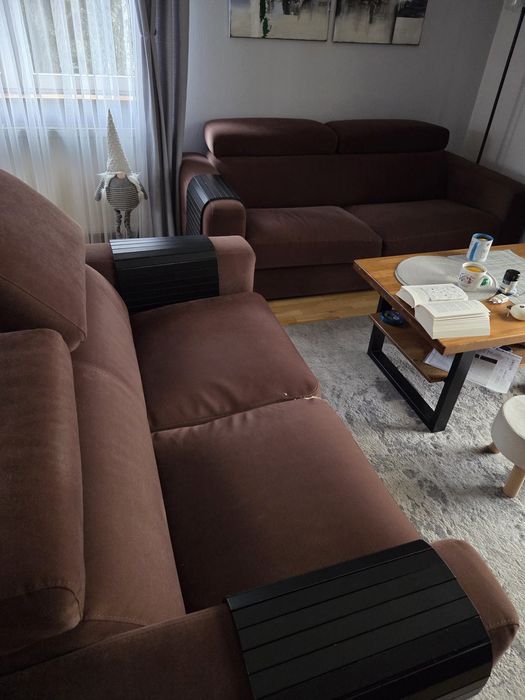 2 kanapy - dwójka i trójka, brązowa, etap, sofa, kanapa
