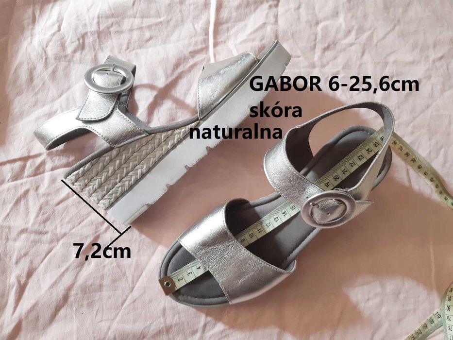 Sandały GABOR 39 skóra kolor srebrny soft lekkie miękkie na koturnie platformie