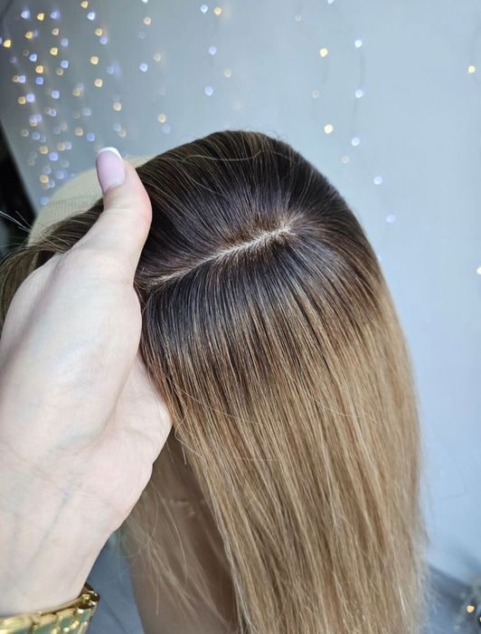 Tupet topper z włosów naturalnych Monika piaskowy blond z odrostem
