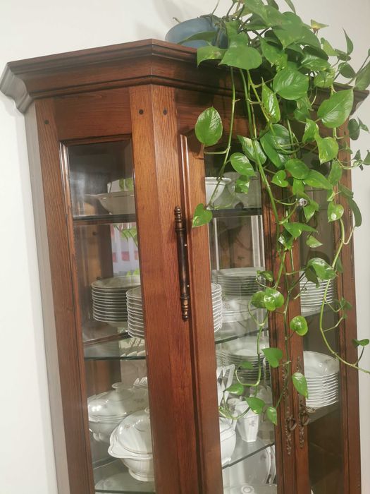 Vendo cristaleira em madeira com prateleiras e espelhos