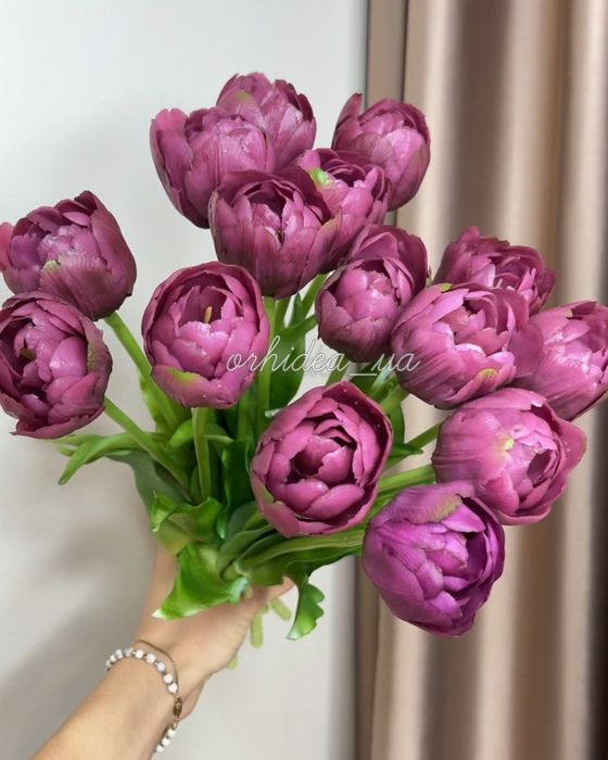 Гелеві піоновидні та махрові тюльпани штучні, квіти латексні  і гелеві