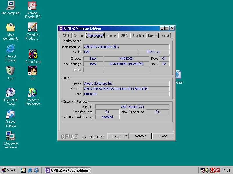 Komputer Pentium II 450Mhz 512MB Ram  Ati Rage 128GL Windows 98SE
