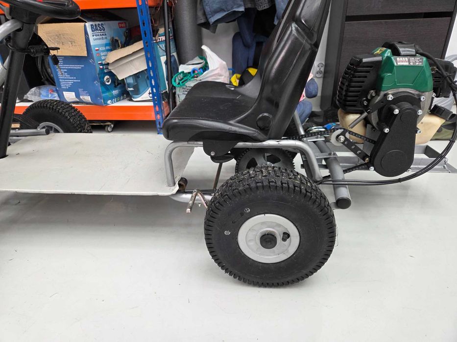 Gokart spalinowy DIY, silnik od kosy, hamulec, stacyjka, regulowane siedzenie