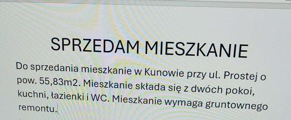 Mieszkanie do remontu/cena do negocjacji Kunów- REZERWACJA