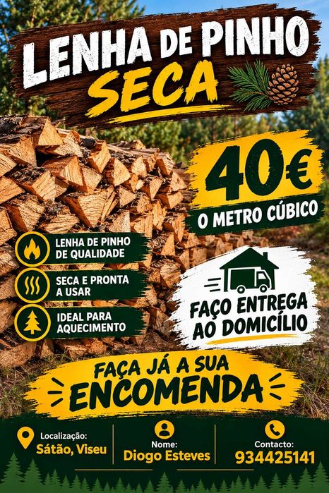 Lenha de pinho seca 40€ o metro cúbico