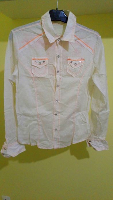 Bawełniana kremowa koszula damska z dżetami Ysatis, r. L / 40