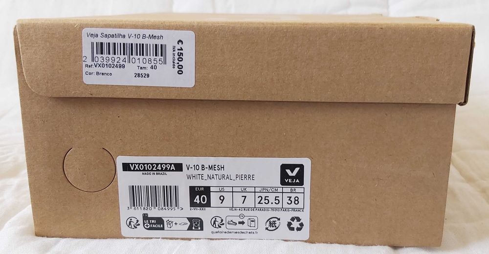 Ténis Veja V-10 B-Mesh White Natural Pierre, Tam. 40, Originais, Novos