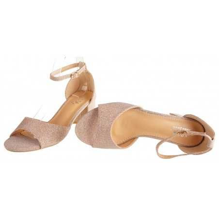 Sandały na obcasie słupku 6 cm. złote brokatowe r 38