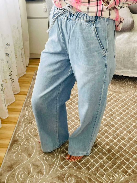 Zara jeansy wide leg jasny niebieski denim z wysokim stanem XS/S/M baggy