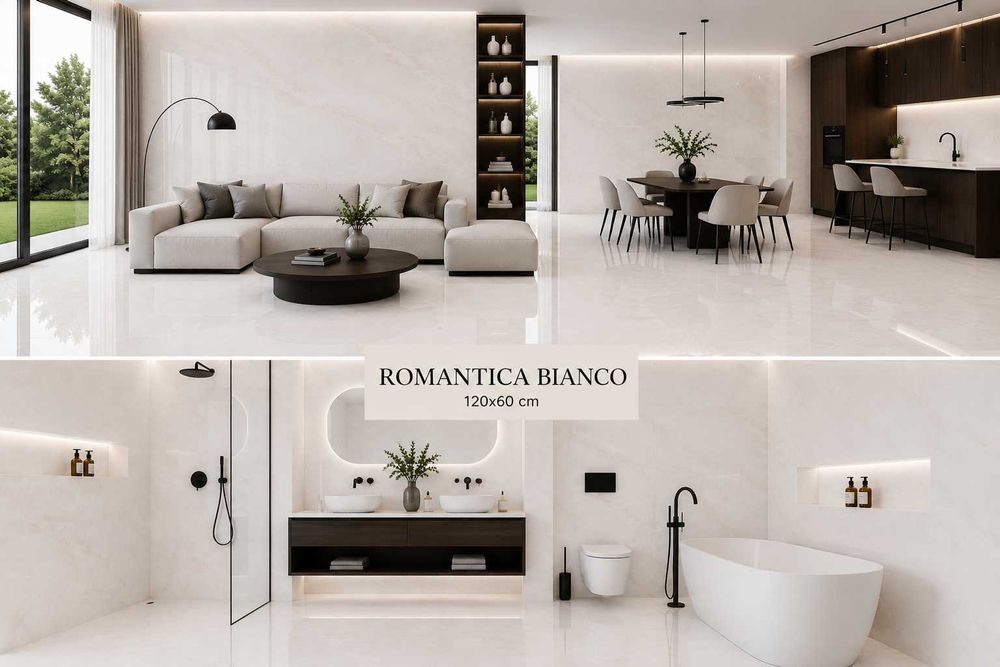 Płytki ceramiczne podłogowe Romantica Bianco Poler gres rektyfikowane 60x120