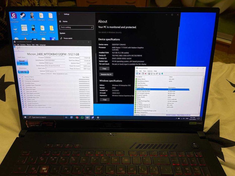 ASUS TUF A17 17.3 "QHD240Hz,Ryzen7 7735HS/RAM 16 Гб/SSD512Гб/RTX4060