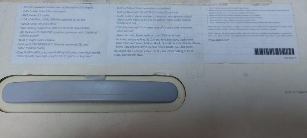 Imac 20 mid 2009 fonte de alimentação queimada. para arranjar ou peças.