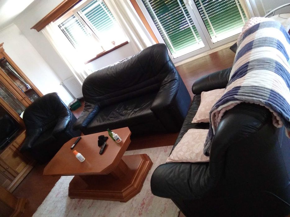 Sofás 3-2-1 em pele com Sofa cama