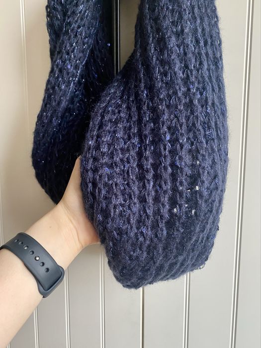 Granatowy niebieski szal komin cekin Mohito zimowy kołnierz błyszczący