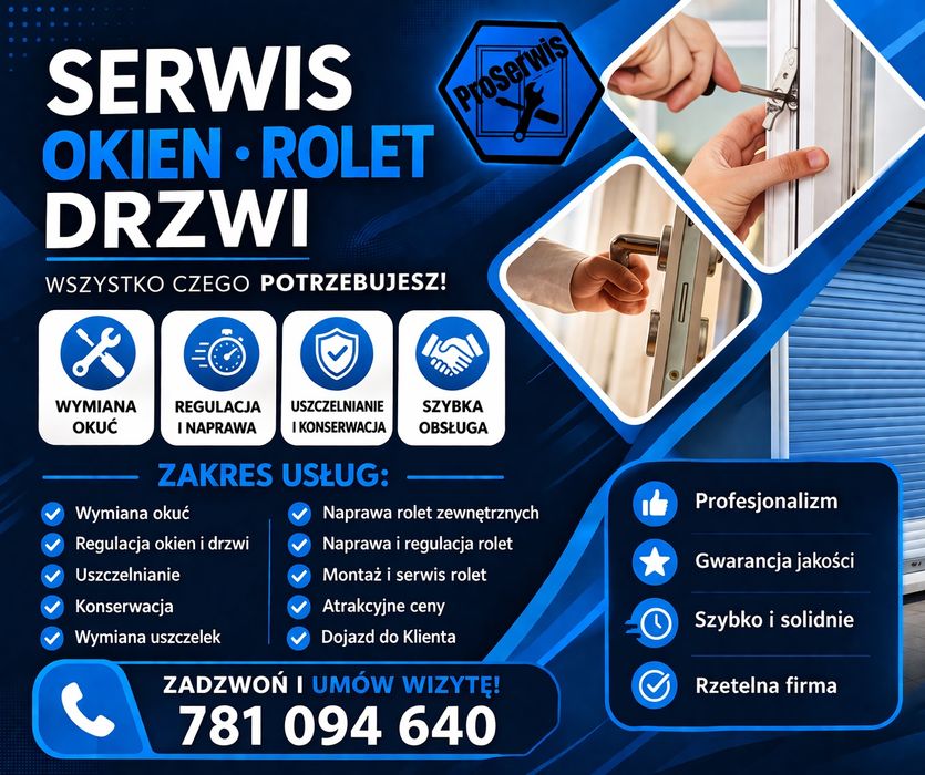 Regulacja okien Serwis naprawa, rolet, drzwi, wymiana uszczelek