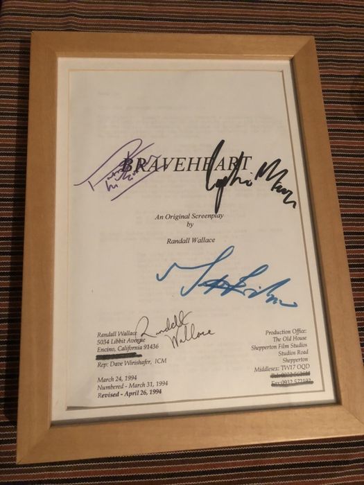 Guião Braveheart assinado mais celuloide do filme