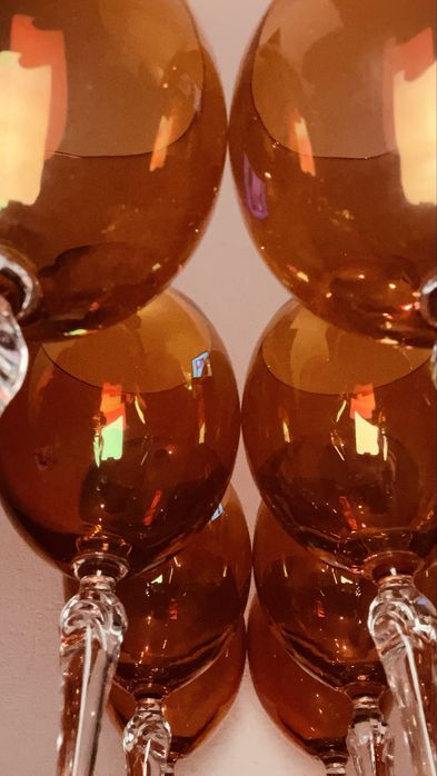 •	Conjunto de 8 Copos de Cristal Âmbar em Excelente Estado