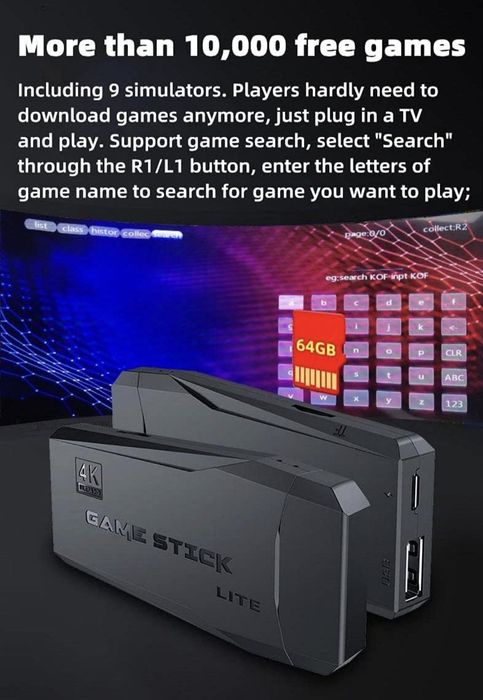 Consola Stick Retro 64GB 4K + 10000 Jogos