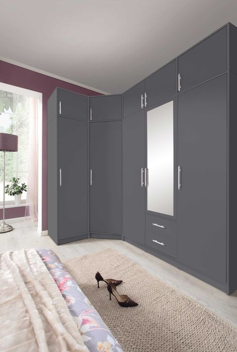 zestaw mebli garderoba Szafa narożna Duża Lustro Kaszmir Dąb Biel Hit