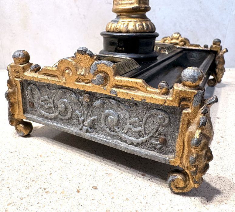 Rara antiga base de tinteiros vitoriana com suporte para relógio de bolso