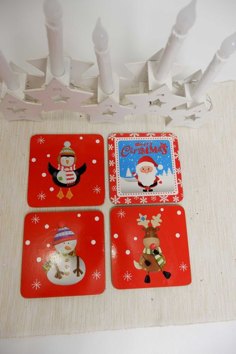 Набор 4 шт деревянные Подставки новогодние под чашку декор под горячее