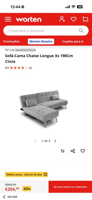 Sofá azul escuro, com chaise long