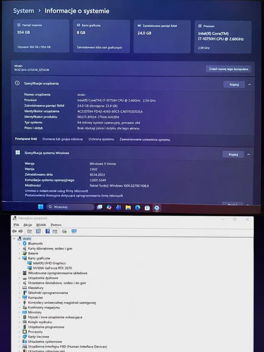 Gamingowy Laptop ASUS ROG Strix G17 | i7-10750H | RTX 2070 8GB | 24GB RAM | SSD 1TB | 17.3