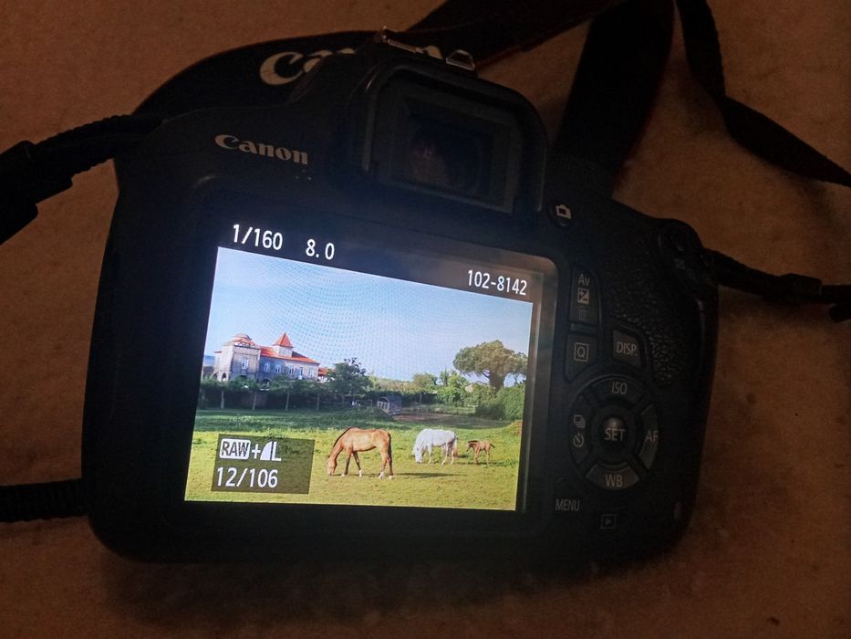 Canon EOS 1200D, carregador, cabo USB