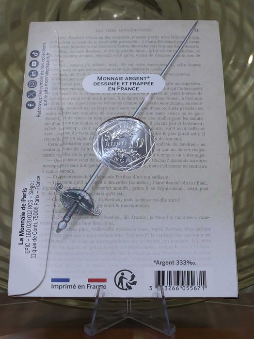 França - Moeda 10 € Prata - "Os Três Mosqueteiros - Aramis" (CoinPostal)