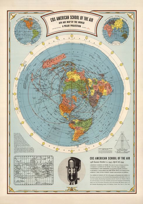 Mapa CBS American School of the Air - płaska ziemia - 100x70cm