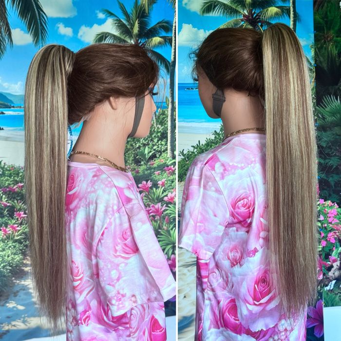 Натуральный хвост шиньон на резинке славянка детский волос русый 70 см