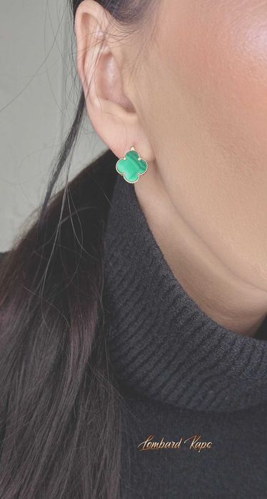 Złote kolczyki p.585/3,28g  Malachit