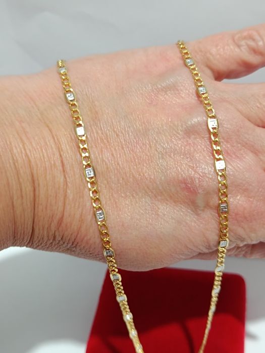 Złoty łańcuszek Pancerka ze wzorem greckim długość 60cm, złoto 585