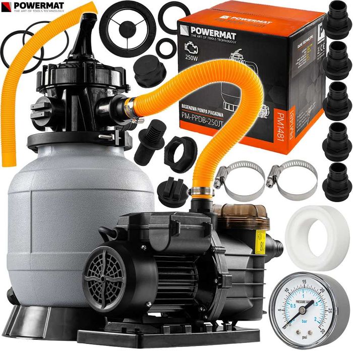 POWERMAT Pompa Piaskowa Do Basenu 7900l/h Filtr Timer LCD 250W PM1481