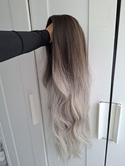 Peruka ombre brąz chłodny blond długa jakość premium wig