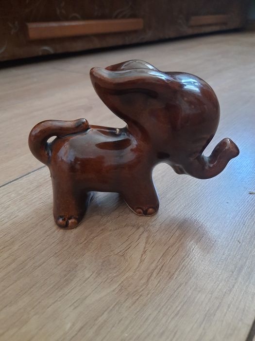 Figurka brązowa ceramiczna słoń słonik ms szczęście prl vintage retro
