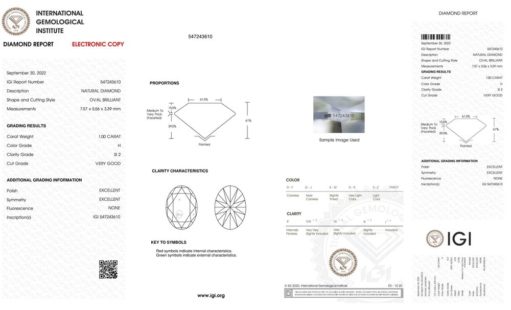 Naturalny Diament INWESTYCJA 1.00 ct H/Si2 Owal Certyfikat IGI SKLEP!
