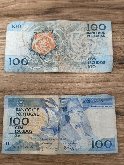 Vendo notas de 20 escudos e de 100 escudos