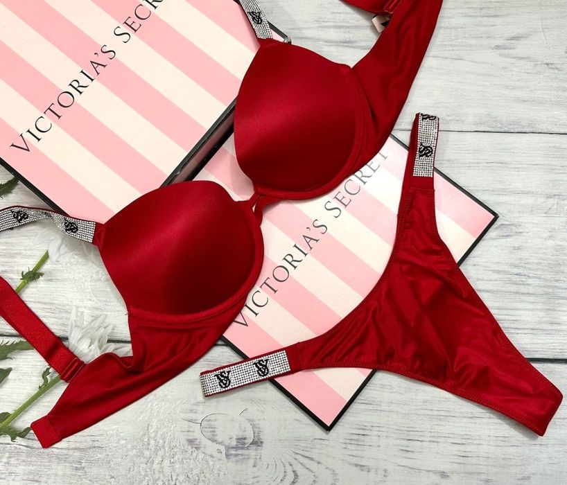 Оригінальний бюст Victoria’s Secret в камінчики беж/хакі/червоний