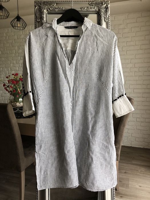 Koszulowa sukienka ZARA bawełniana boho paski lato
