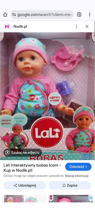 Lalka bobas lali mówiąca i jedząca